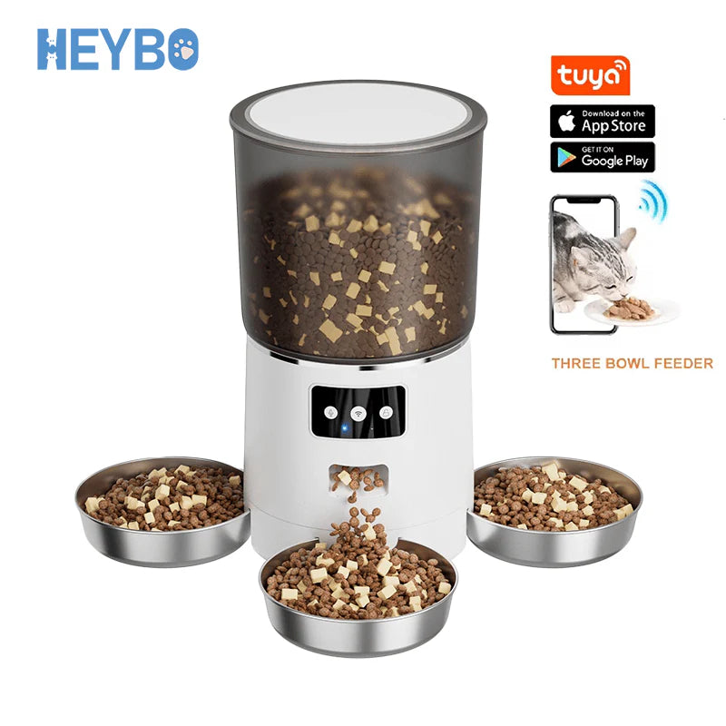 HEYBO Smart Automatic Cat Feeder with App Control and Triple Bowl System